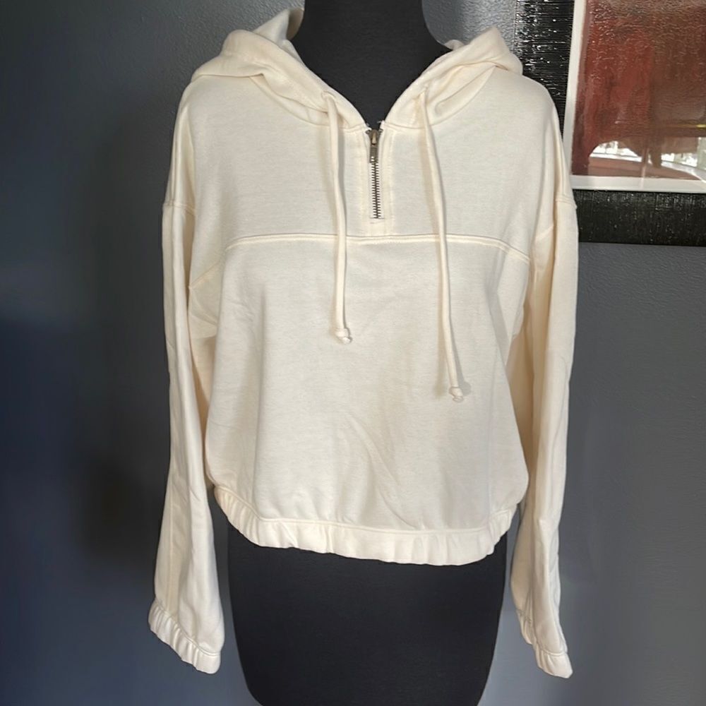 Project Social T ivory fleece lined shirt zip dropped long sleeve hoodie. NWT. S